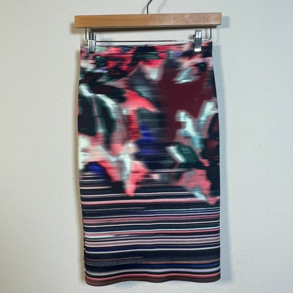 Clover Canyon Pencil Skirt Womens XS Multi Color Abstract Stripe Neoprene
